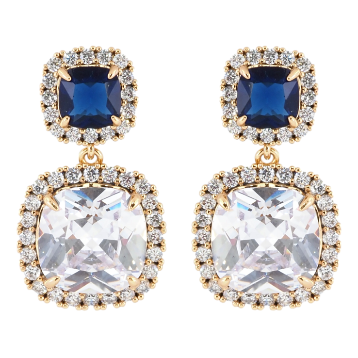 Серьги Xuping Позолота 18K пусеты Сине-белые фианиты в обрамлении циркония фото №9 Серьги Xuping Позолота 18K пусеты Сине-белые фианиты в обрамлении циркония фото №9