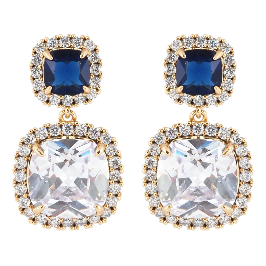 Серьги Xuping Позолота 18K пусеты Сине-белые фианиты в обрамлении циркония фото №1 Серьги Xuping Позолота 18K пусеты Сине-белые фианиты в обрамлении циркония фото №1