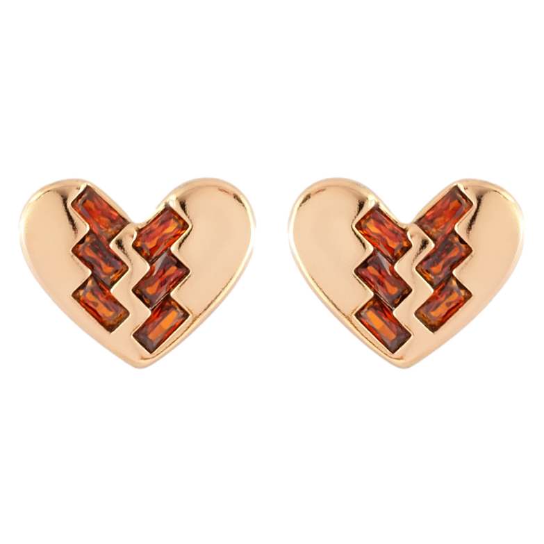 Серьги Xuping Позолота 18K пусеты Сердечки с узором красными фианитами фото №1