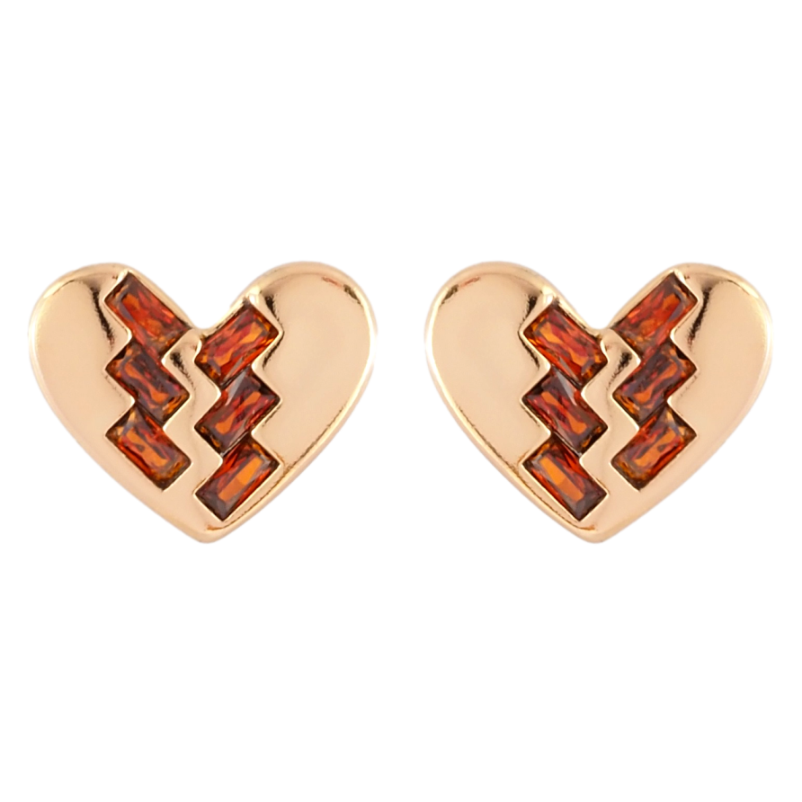 Серьги Xuping Позолота 18K пусеты Сердечки с узором красными фианитами фото №1