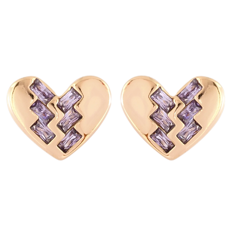 Серьги Xuping Позолота 18K пусеты Сердечки с узором сиреневыми фианитами фото №13 Серьги Xuping Позолота 18K пусеты Сердечки с узором сиреневыми фианитами фото №13