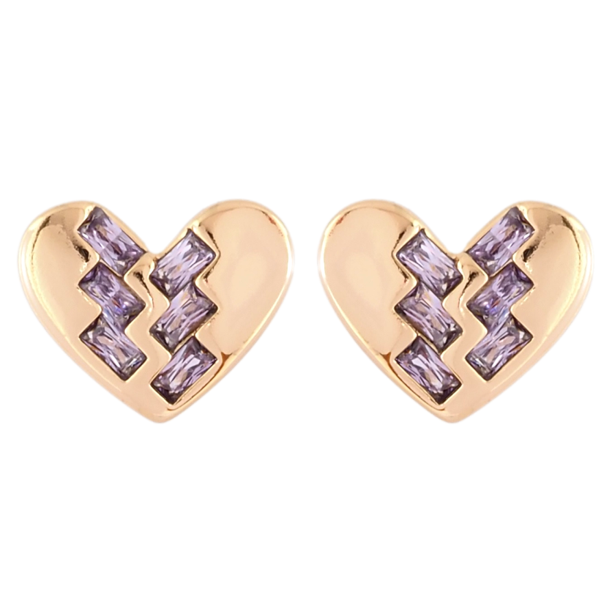 Серьги Xuping Позолота 18K пусеты Сердечки с узором сиреневыми фианитами фото №1