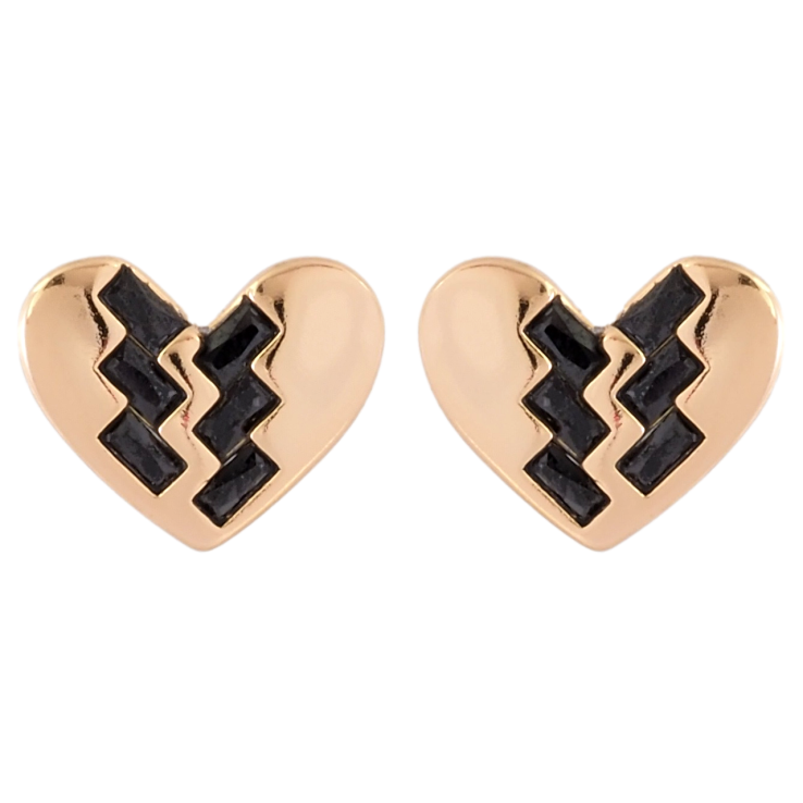 Серьги Xuping Позолота 18K пусеты Сердечки с узором черными фианитами фото №12 Серьги Xuping Позолота 18K пусеты Сердечки с узором черными фианитами фото №12