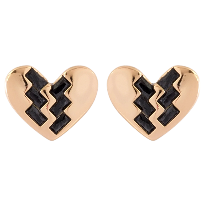 Серьги Xuping Позолота 18K пусеты Сердечки с узором черными фианитами фото №1