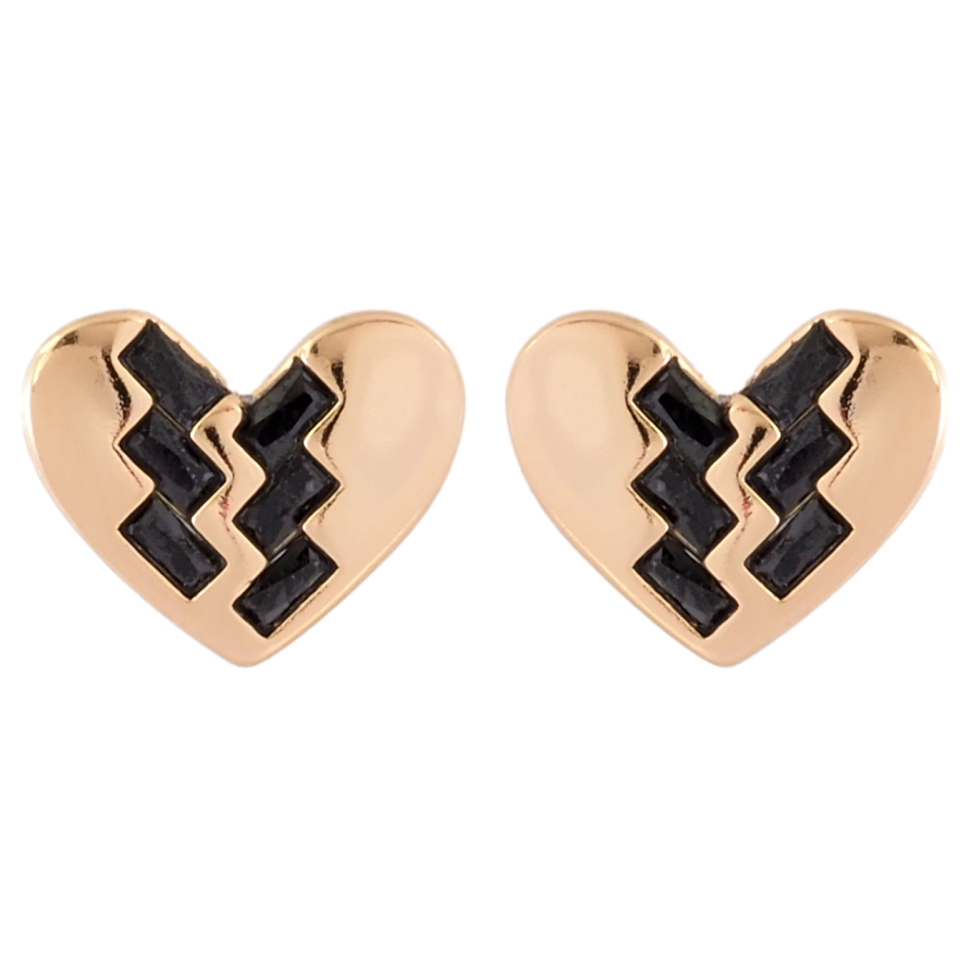 Серьги Xuping Позолота 18K пусеты Сердечки с узором черными фианитами фото №1