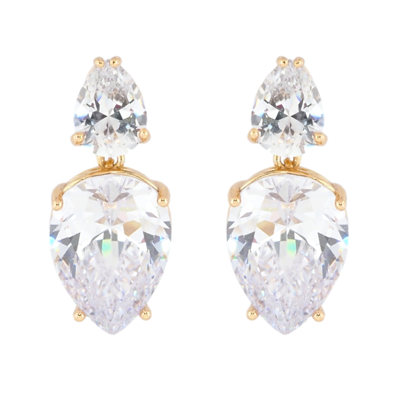 Серьги Xuping Позолота 18K пусеты Два фианита фото №1