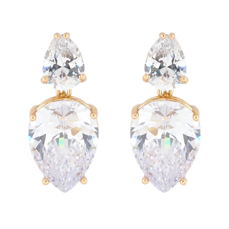 Серьги Xuping Позолота 18K пусеты Два фианита фото №1