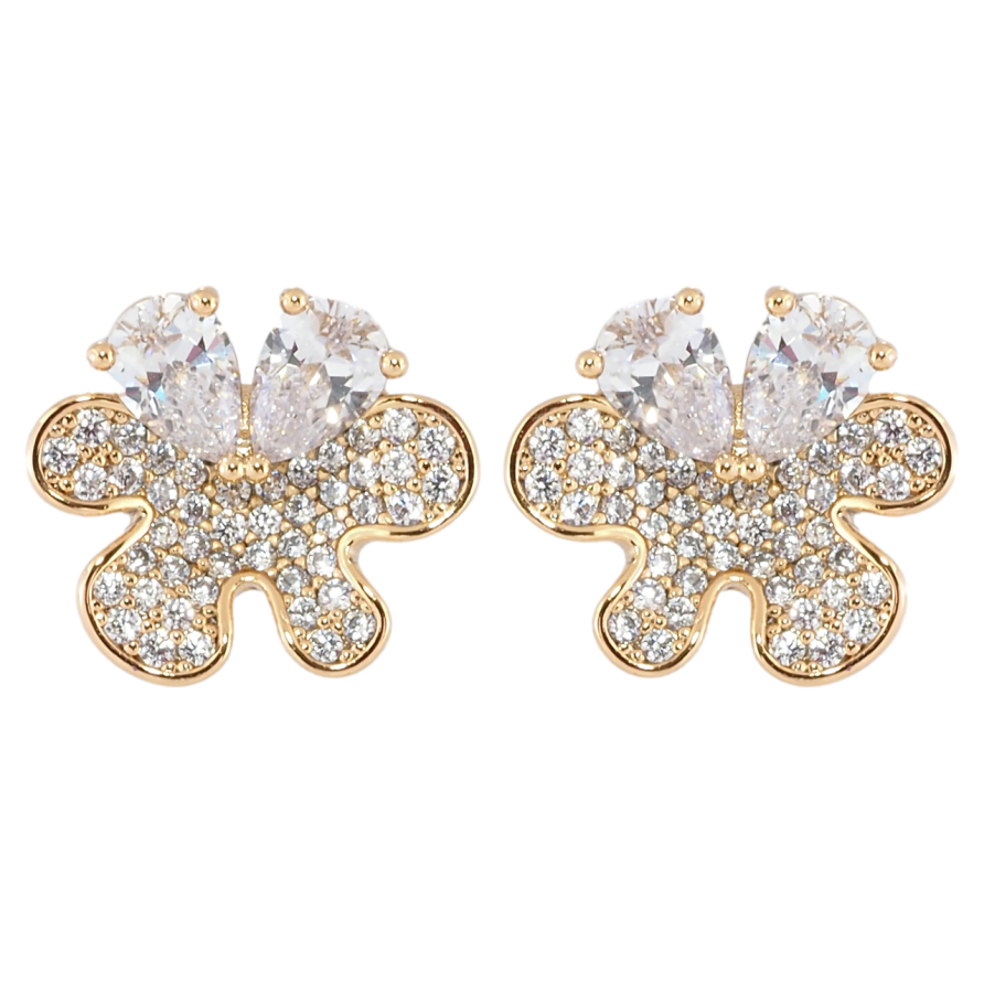 Сережки Xuping Позолота 18K пусети Квіточки з інкрустацією цирконієм фото №1 Сережки Xuping Позолота 18K пусети Квіточки з інкрустацією цирконієм фото №1