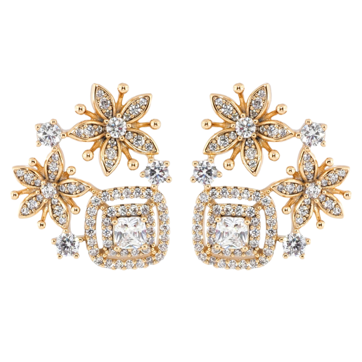 Сережки Xuping Позолота 18K пусети Квітковий візерунок з інкрустацією цирконієм фото №8 Сережки Xuping Позолота 18K пусети Квітковий візерунок з інкрустацією цирконієм фото №8