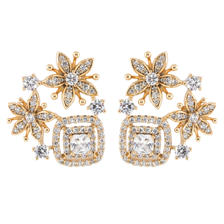 Сережки Xuping Позолота 18K пусети Квітковий візерунок з інкрустацією цирконієм фото №1 Сережки Xuping Позолота 18K пусети Квітковий візерунок з інкрустацією цирконієм фото №1