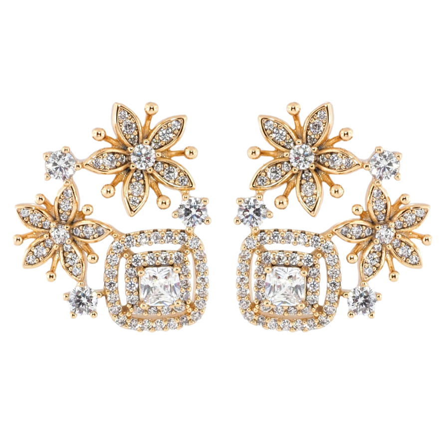 Сережки Xuping Позолота 18K пусети Квітковий візерунок з інкрустацією цирконієм фото №1 Сережки Xuping Позолота 18K пусети Квітковий візерунок з інкрустацією цирконієм фото №1