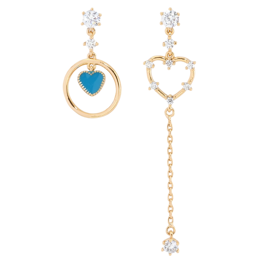 Серьги Xuping Позолота 18K пусеты Ассиметричные подвески с сердечками фото №1