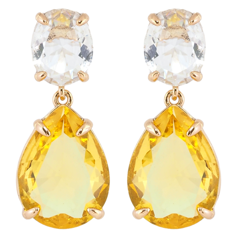 Сережки Xuping Позолота 18K пусети Підвіски два біло-жовтих фіаніти фото №1