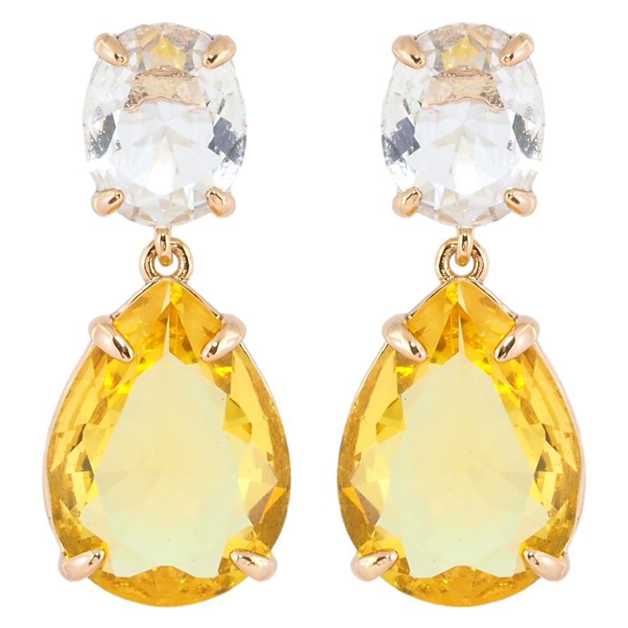 Серьги Xuping Позолота 18K пусеты Подвески два бело-желтых фианита фото №1