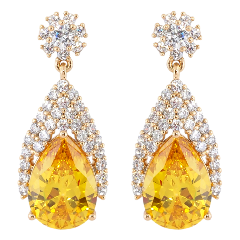 Сережки Xuping Позолота 18K пусети Витончені підвіски з інкрустацією цирконієм та жовтими фіанітами фото №1