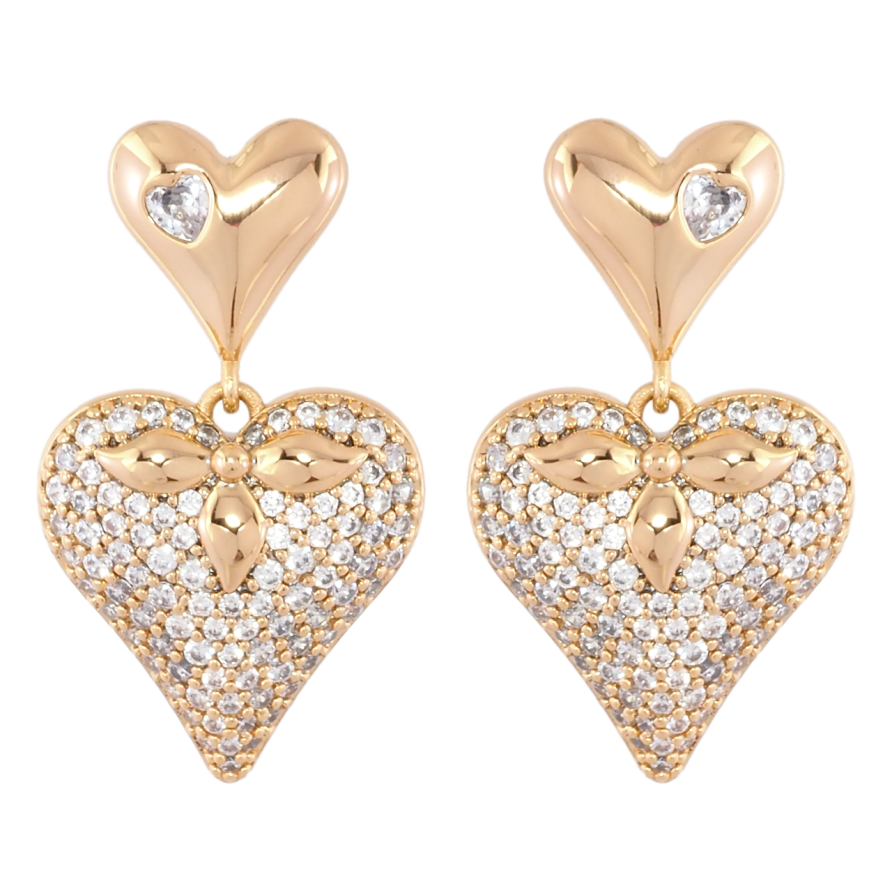 Серьги Xuping Позолота 18K пусеты Сердечки с инкрустацией цирконием фото №1