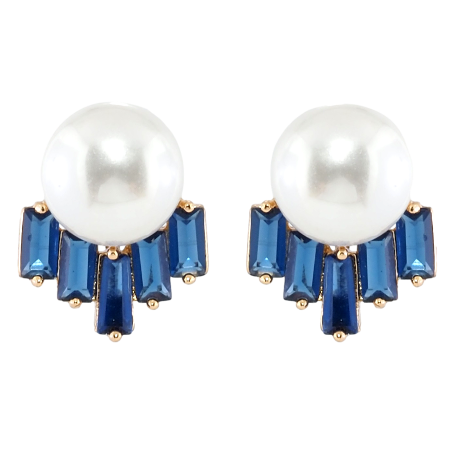 Серьги Xuping Позолота 18K пусеты Жемчужины с синими фианитами фото №1