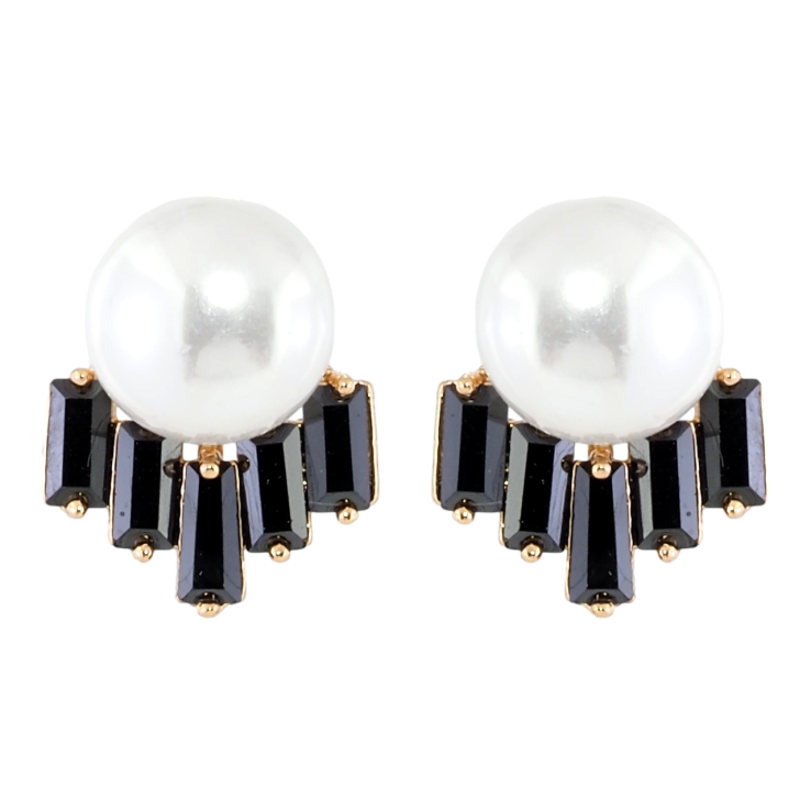 Серьги Xuping Позолота 18K пусеты Жемчужины с черными фианитами фото №7 Серьги Xuping Позолота 18K пусеты Жемчужины с черными фианитами фото №7