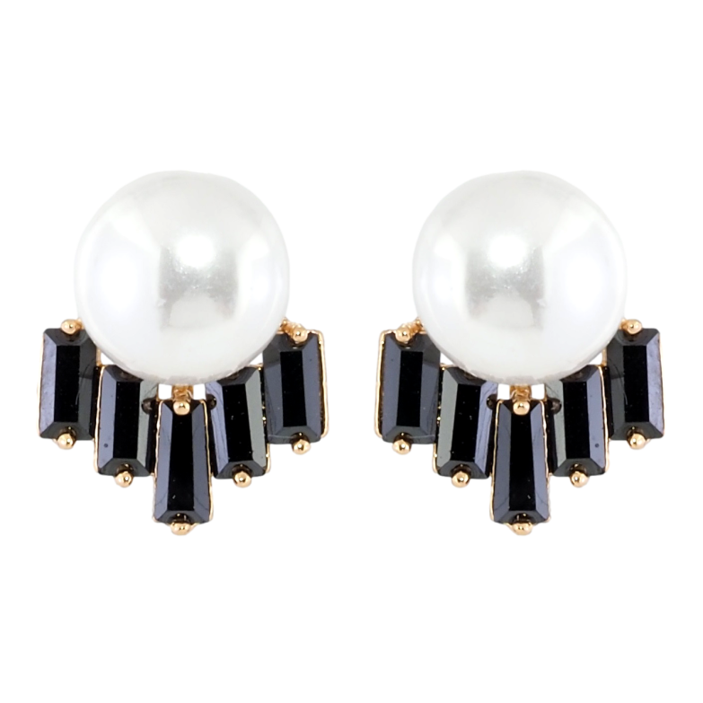 Серьги Xuping Позолота 18K пусеты Жемчужины с черными фианитами фото №1 Серьги Xuping Позолота 18K пусеты Жемчужины с черными фианитами фото №1