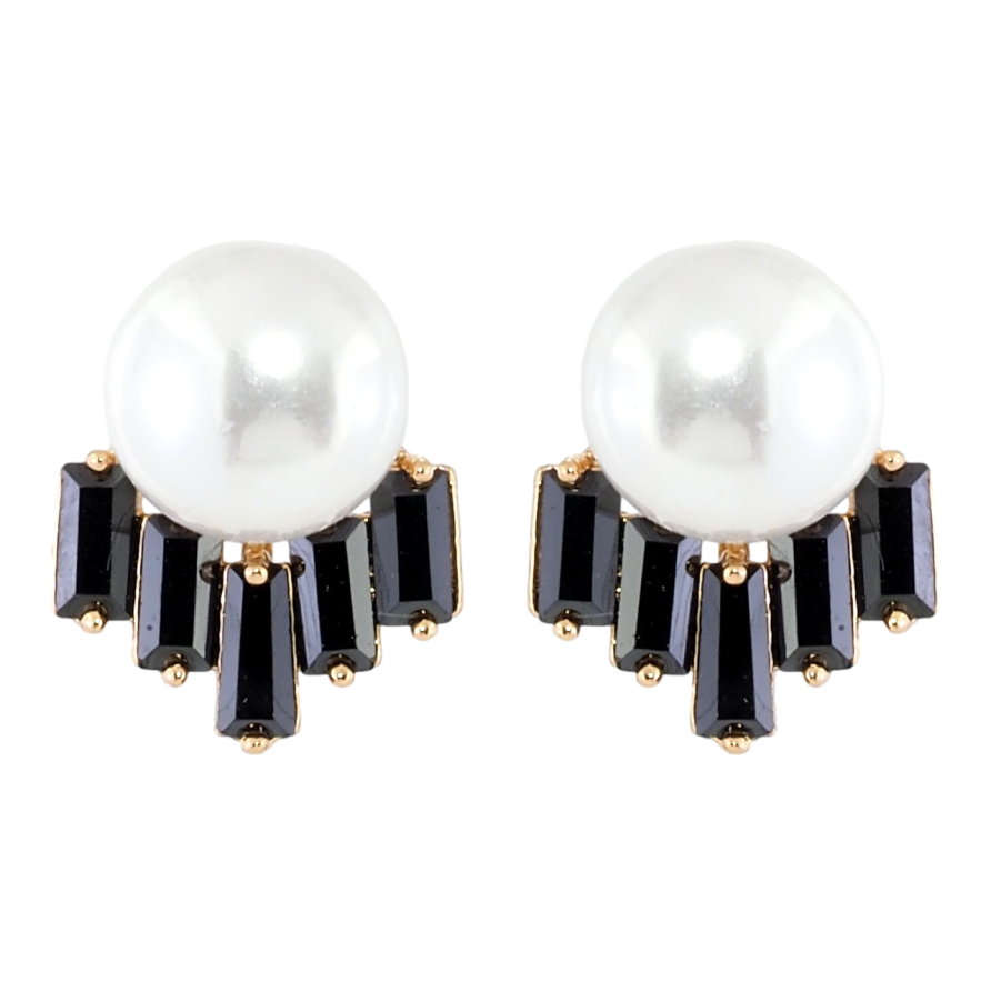 Серьги Xuping Позолота 18K пусеты Жемчужины с черными фианитами фото №1 Серьги Xuping Позолота 18K пусеты Жемчужины с черными фианитами фото №1