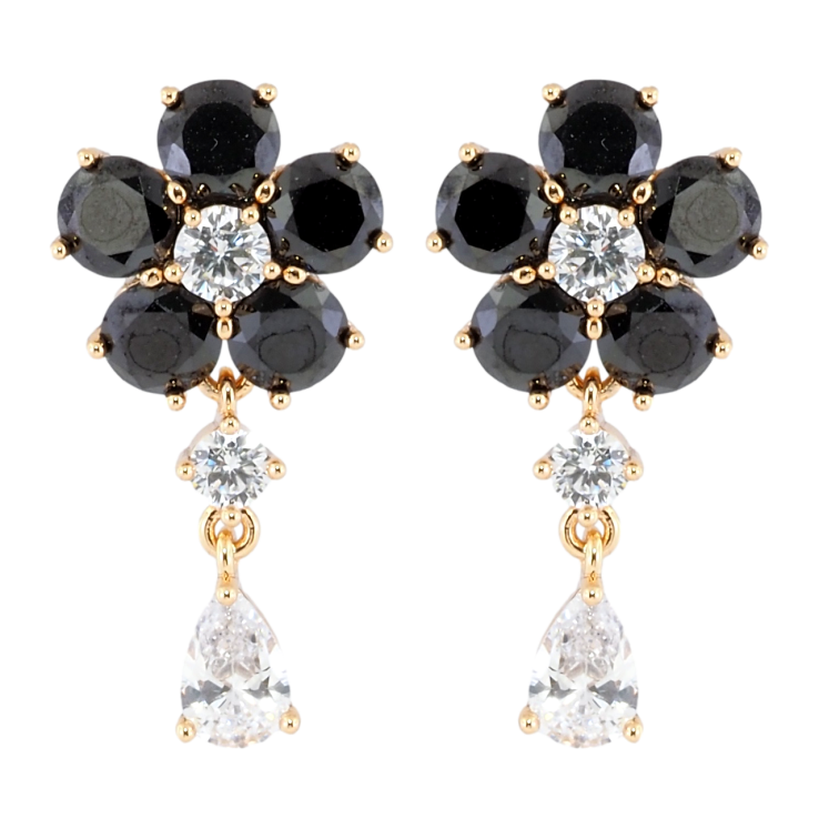 Серьги Xuping Позолота 18K пусеты Черные кристальные цветочки фото №17 Серьги Xuping Позолота 18K пусеты Черные кристальные цветочки фото №17