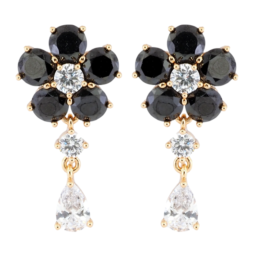 Серьги Xuping Позолота 18K пусеты Черные кристальные цветочки фото №1