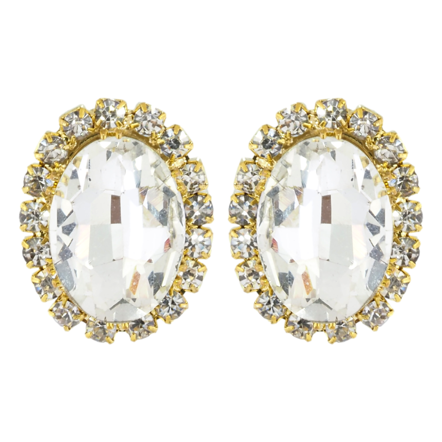 Серьги пусеты Граненный кристалл в обрамлении страз фото №1