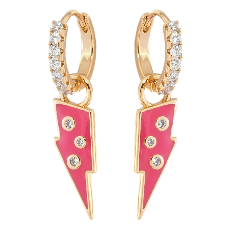 Сережки Xuping Позолота 18K підвіски на колечках Блискавка з рожевою емаллю та цирконієм 2 в 1 фото №10