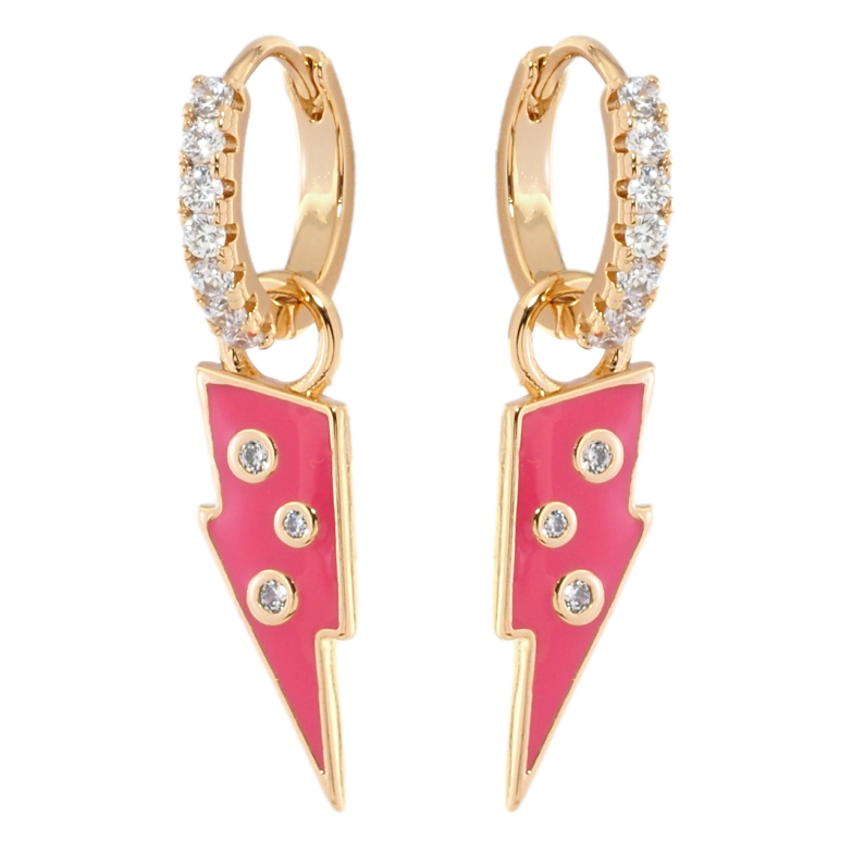 Сережки Xuping Позолота 18K підвіски на колечках Блискавка з рожевою емаллю та цирконієм 2 в 1 фото №1