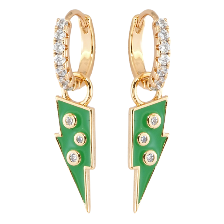 Сережки Xuping Позолота 18K підвіски на колечках Блискавка з зеленою емаллю та цирконієм 2 в 1 фото №11