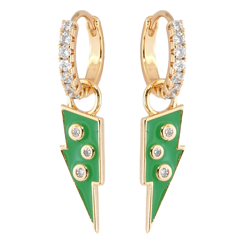 Сережки Xuping Позолота 18K підвіски на колечках Блискавка з зеленою емаллю та цирконієм 2 в 1 фото №1