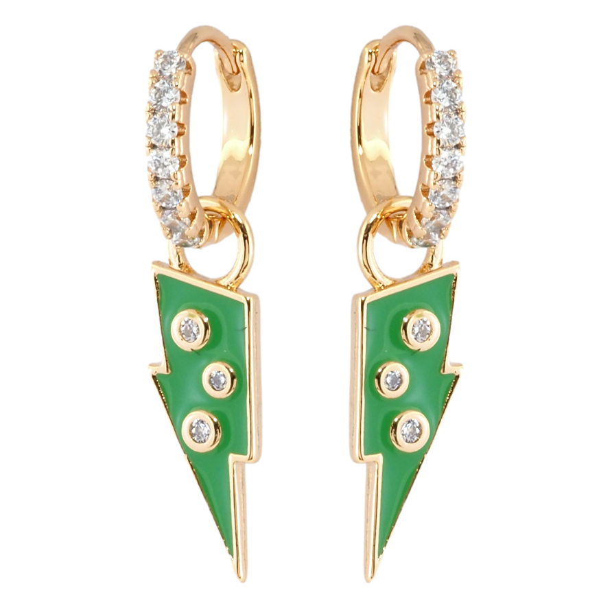 Сережки Xuping Позолота 18K підвіски на колечках Блискавка з зеленою емаллю та цирконієм 2 в 1 фото №1