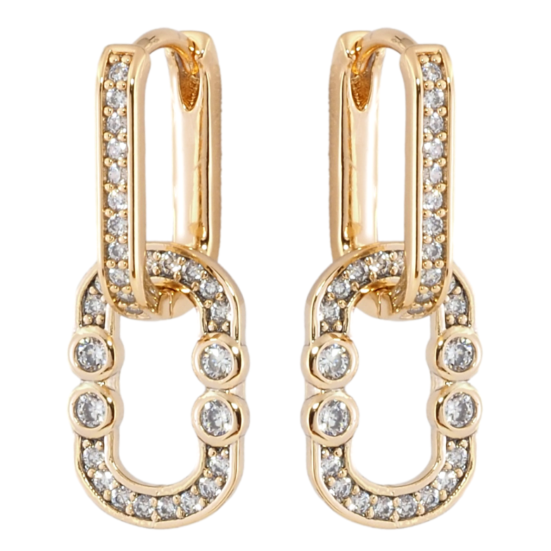 Сережки Xuping Позолота 18K підвіски на колечках Овальні підвіски з цирконієм 2 в 1 фото №1