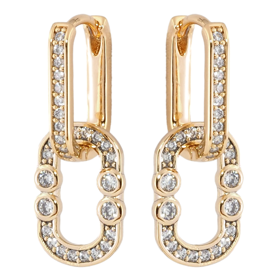 Серьги Xuping Позолота 18K подвески на колечках Овальные подвески с цирконием 2 в 1 фото №1