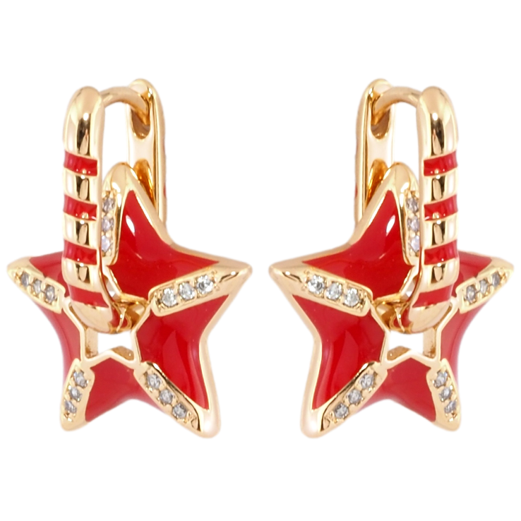 Сережки Xuping Позолота 18K підвіски на колечках Зірки з цирконієм і червоною емаллю 2 в 1 фото №3