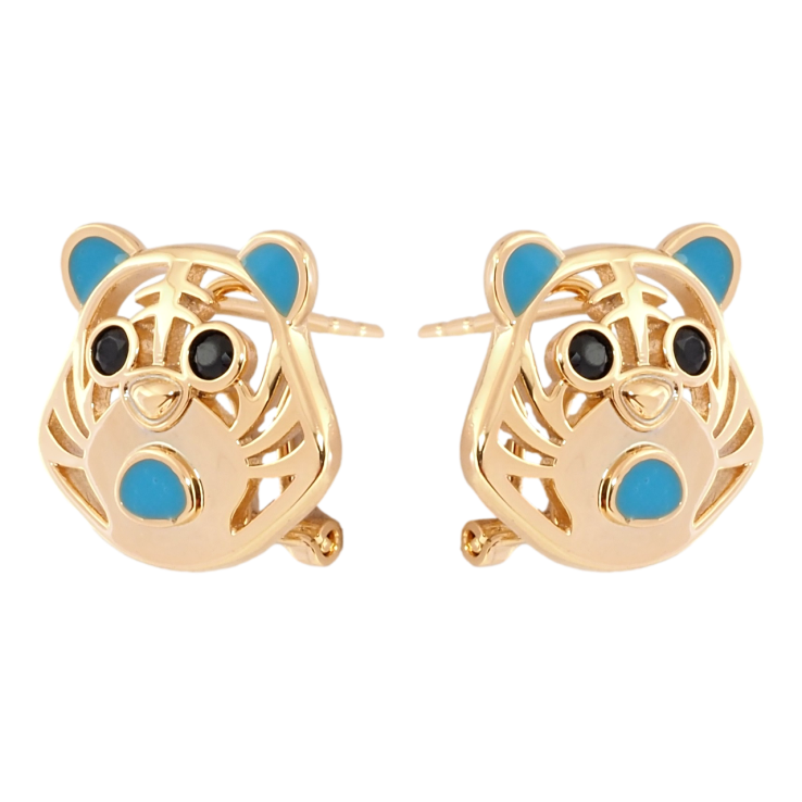 Сережки Xuping Позолота 18K італійський замок Тигри з блакитною емаллю і чорним цирконієм фото №6 Сережки Xuping Позолота 18K італійський замок Тигри з блакитною емаллю і чорним цирконієм фото №6