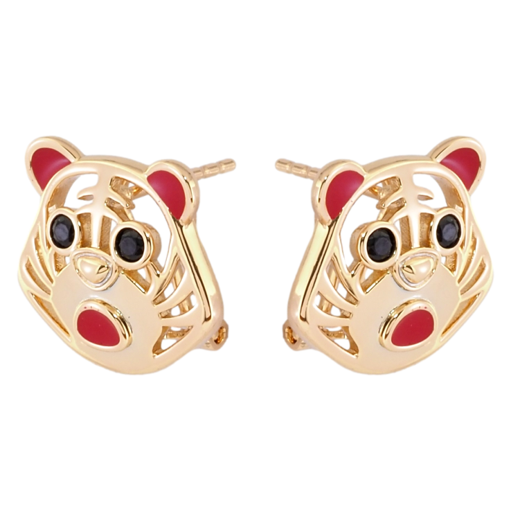 Сережки Xuping Позолота 18K італійський замок Тигри з червоною емаллю і чорним цирконієм фото №4 Сережки Xuping Позолота 18K італійський замок Тигри з червоною емаллю і чорним цирконієм фото №4