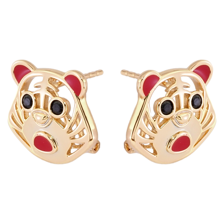 Серьги Xuping Позолота 18K итальянский замок Тигры с красной эмалью и черным цирконием фото №1