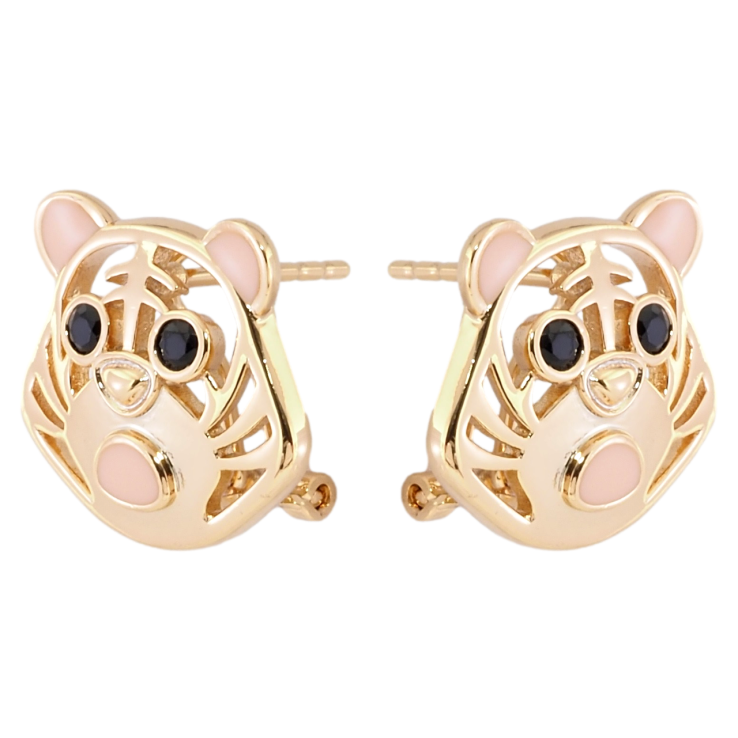 Сережки Xuping Позолота 18K італійський замок Тигри з рожевою емаллю і чорним цирконієм фото №5 Сережки Xuping Позолота 18K італійський замок Тигри з рожевою емаллю і чорним цирконієм фото №5