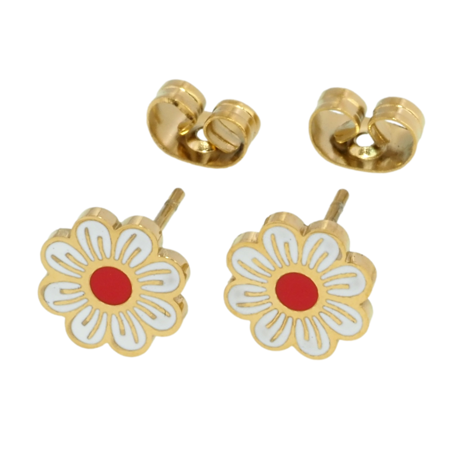 Серьги Xuping TTM Stainless Steel цвет 14K пусеты Цветочки с эмалью фото №1