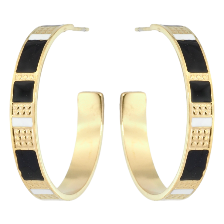 Серьги Xuping TTM Stainless Steel цвет 14K пусеты Дуги с узором черно-белой эмалью фото №7