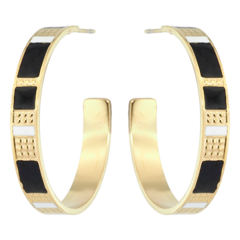 Серьги Xuping TTM Stainless Steel цвет 14K пусеты Дуги с узором черно-белой эмалью фото №5