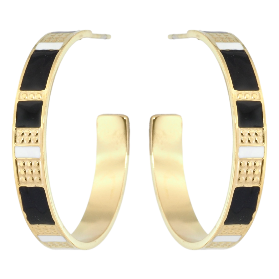 Серьги Xuping TTM Stainless Steel цвет 14K пусеты Дуги с узором черно-белой эмалью фото №1