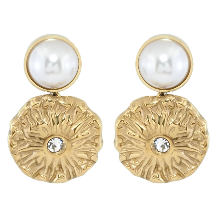 Серьги Xuping TTM Stainless Steel цвет 14K пусеты Декоративные цветочки с жемчужинами фото №1