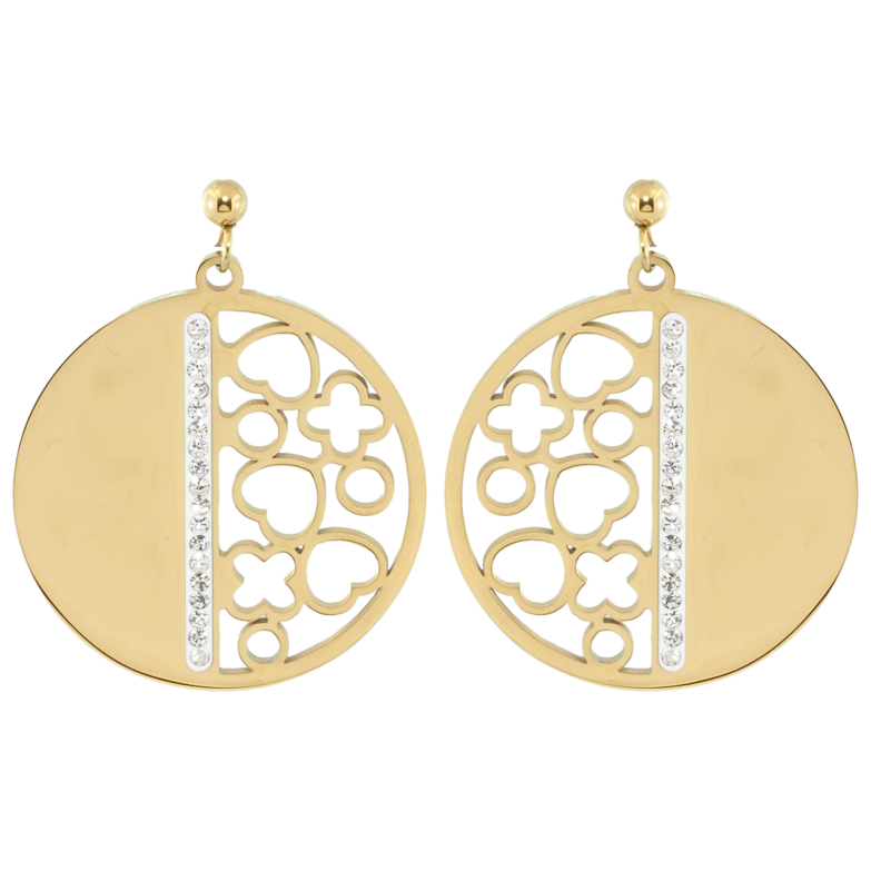 Серьги Xuping TTM Stainless Steel цвет 14K пусеты Круглые подвески с резным узором фото №1