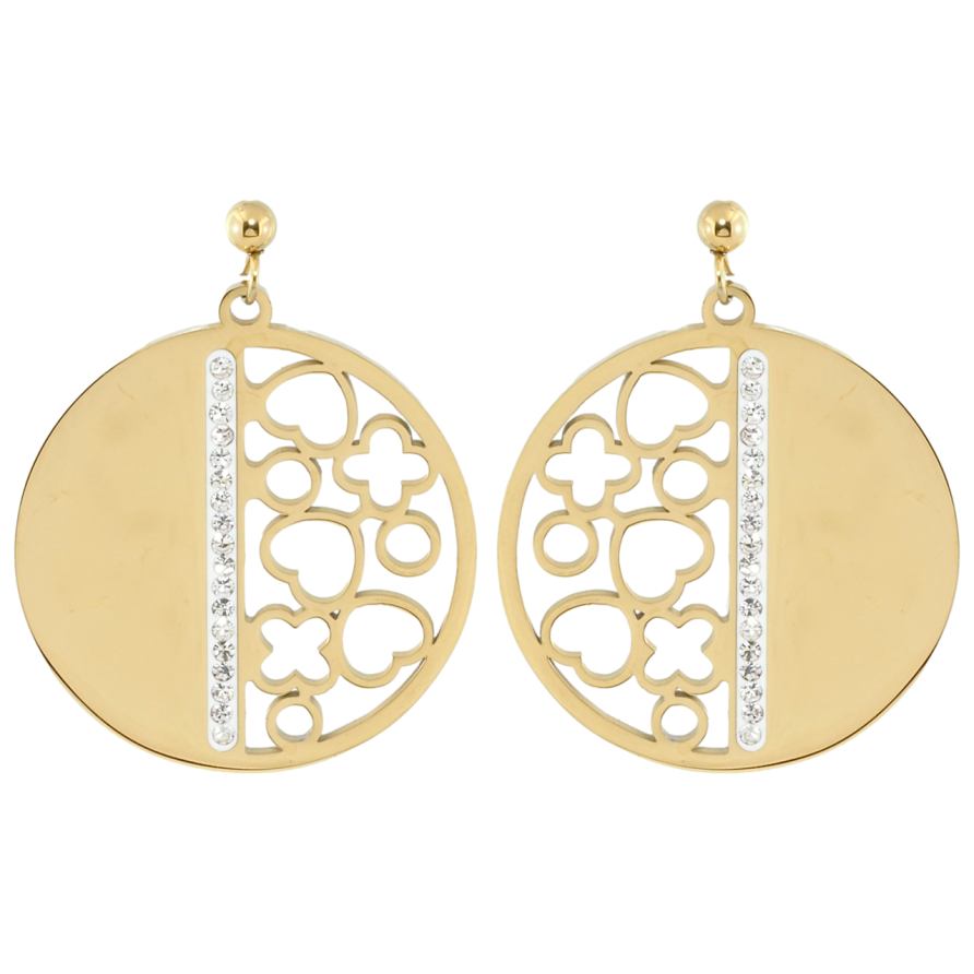 Серьги Xuping TTM Stainless Steel цвет 14K пусеты Круглые подвески с резным узором фото №1