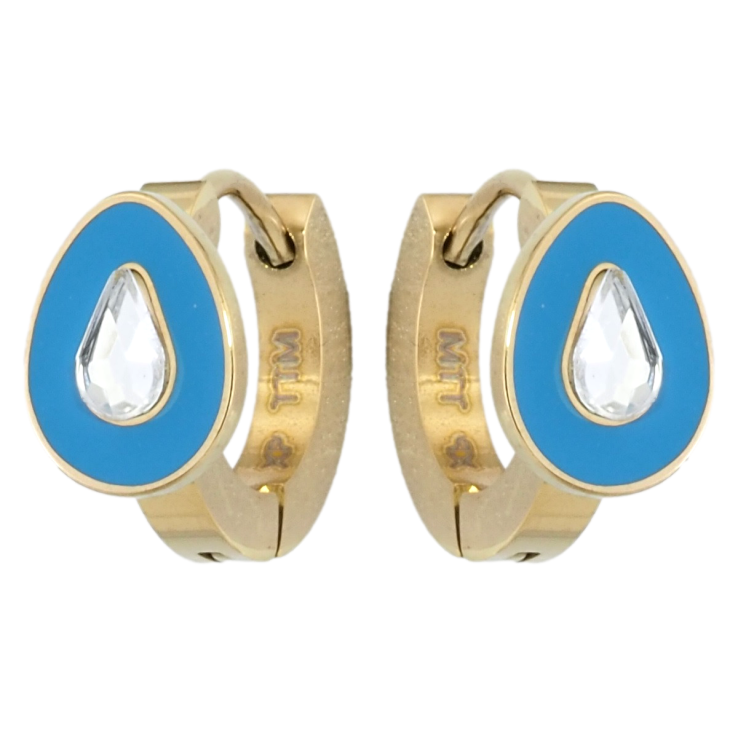 Серьги Xuping TTM Stainless Steel цвет 14K колечки Капельки с кристаллами и голубой эмалью фото №10