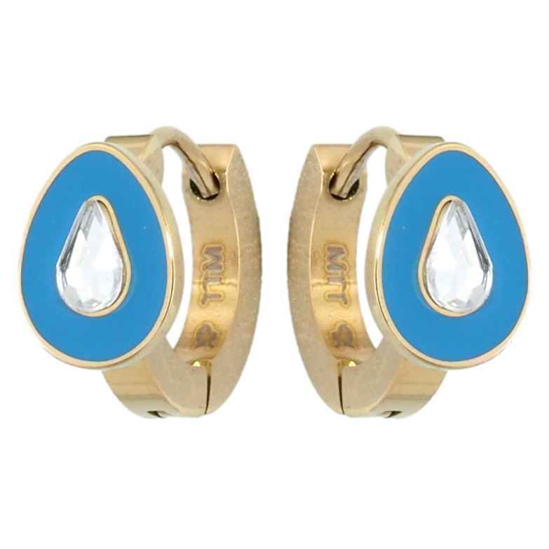 Серьги Xuping TTM Stainless Steel цвет 14K колечки Капельки с кристаллами и голубой эмалью фото №9