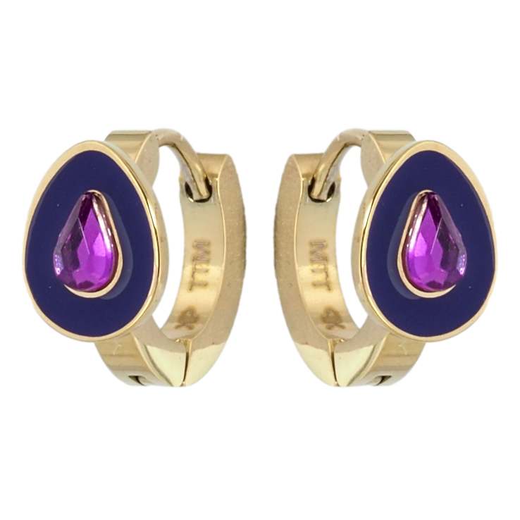 Серьги Xuping TTM Stainless Steel цвет 14K колечки Капельки с сиреневыми кристаллами и эмалью фото №14
