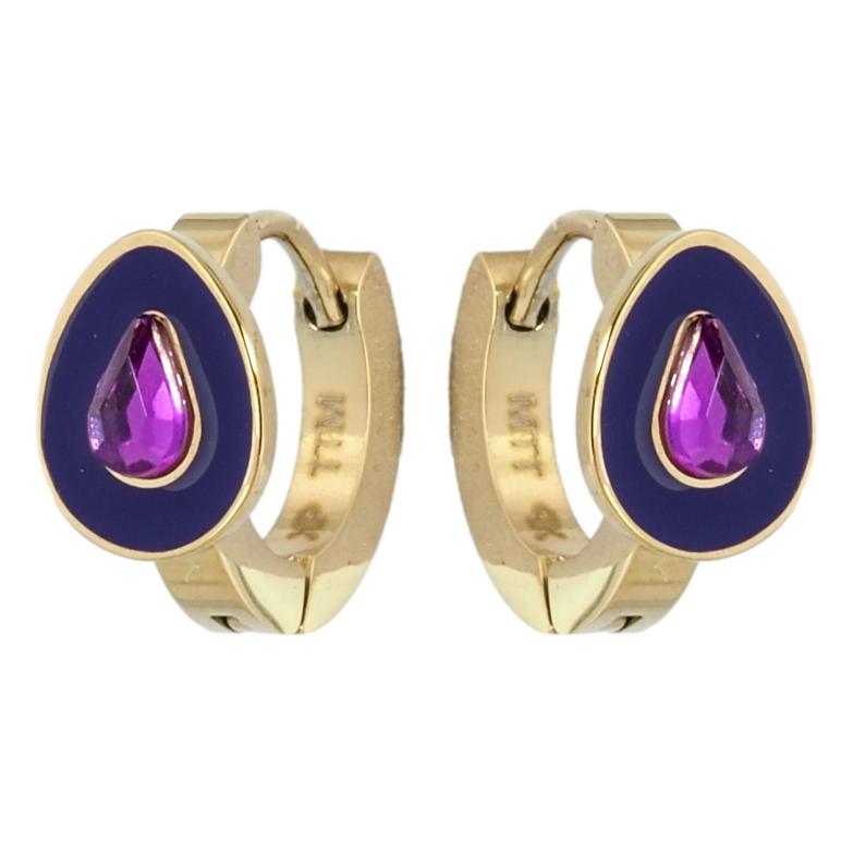 Серьги Xuping TTM Stainless Steel цвет 14K колечки Капельки с сиреневыми кристаллами и эмалью фото №1